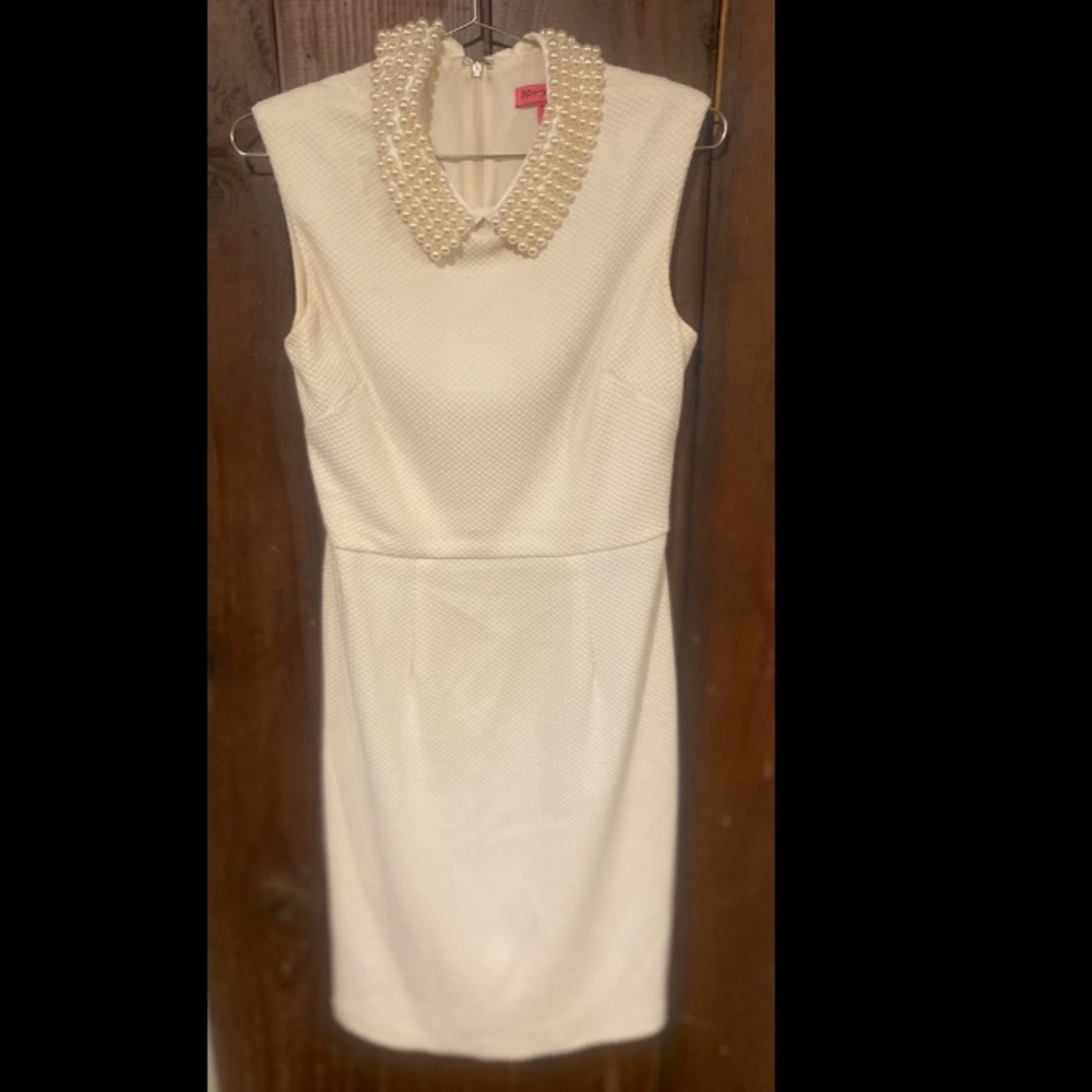 Betsey Johnson Cream Midi Dress with Pearl Collar